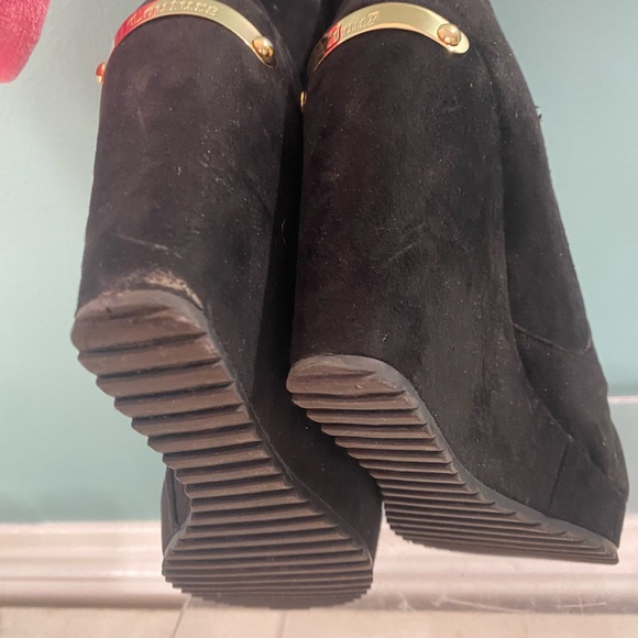Juicy couture, JC, Casey, black suede, fur-lined, midcalf, wedge boots, size 8 - Picture 4 of 5
